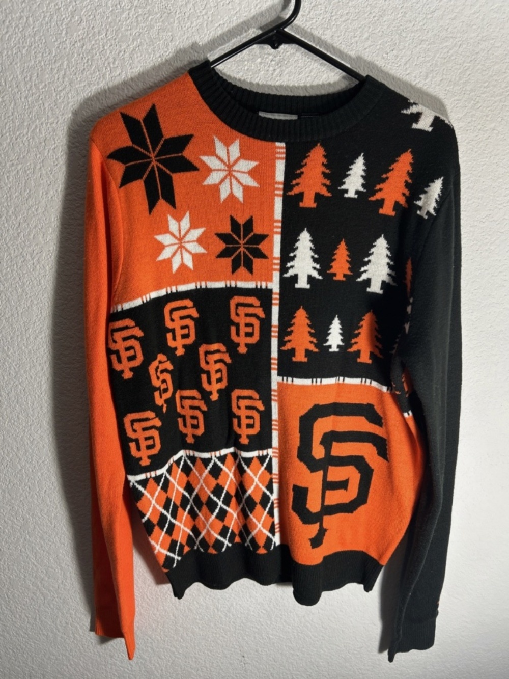 San Francisco Giants Orange Black Ugly Christmas Sweater Klew Mens Size Medium